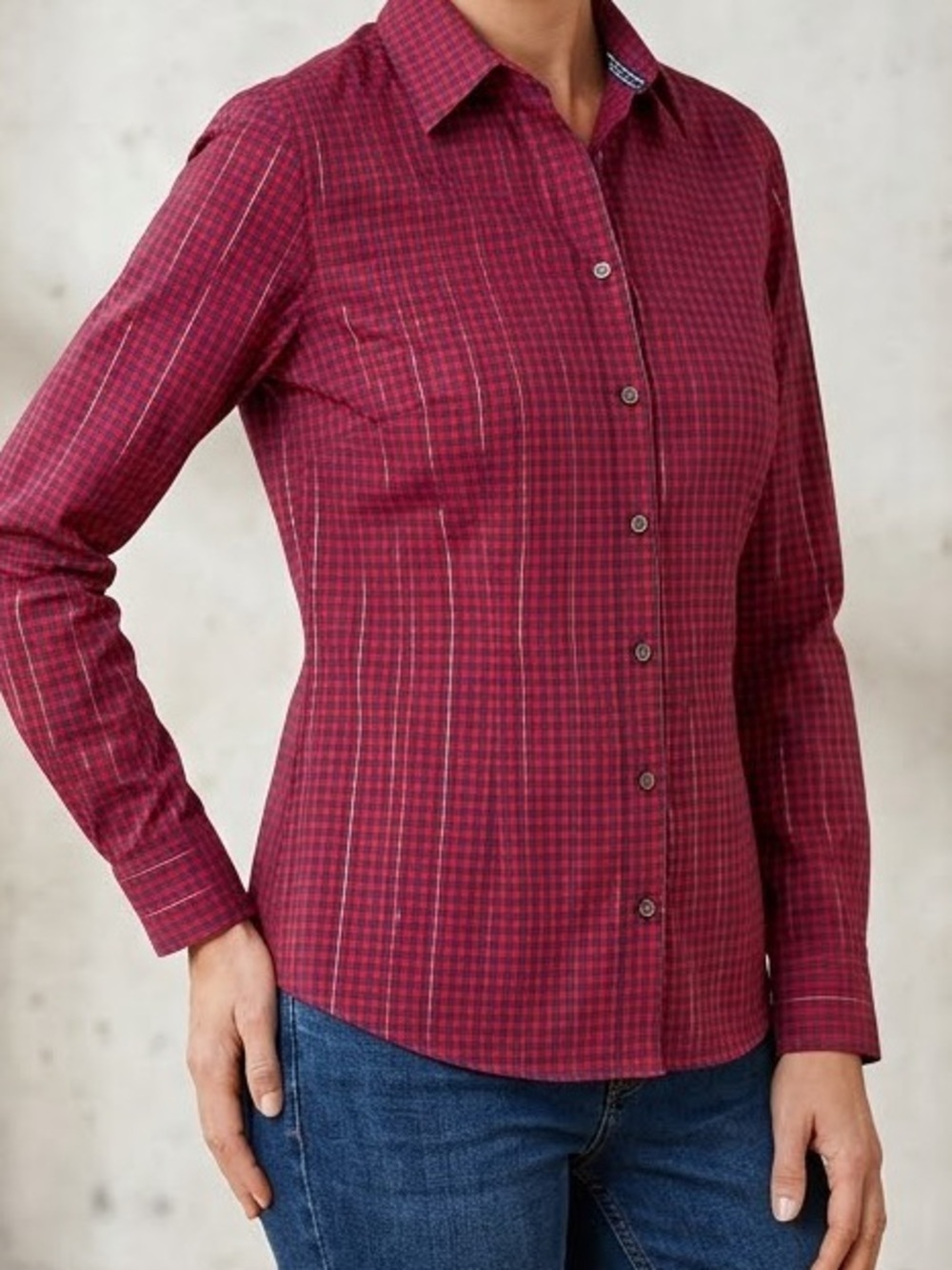 Red Plaid Shirt with Metallic Threads